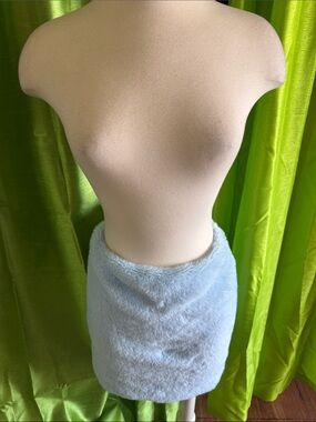 Plush Faux-Fur Light Blue Mini Skirt
